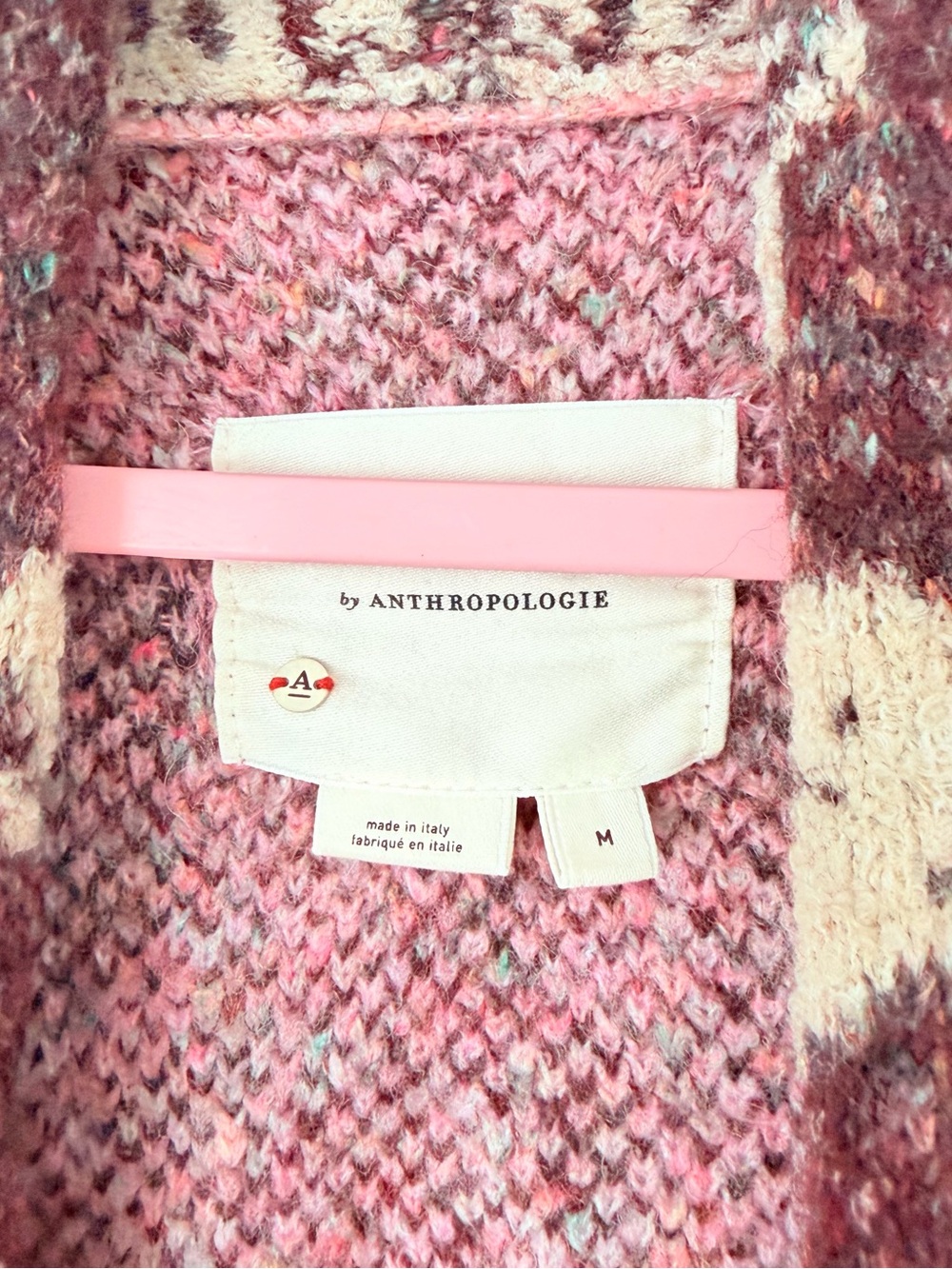 By Anthropologie  Cozy Pink & Cream Patterned Open Cardigan - Picture 7 of 9